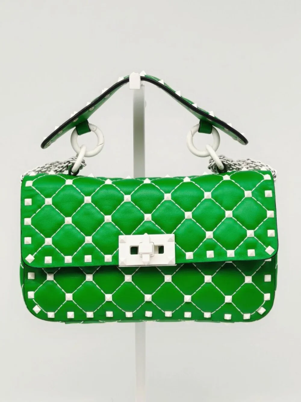 Valentino Garavani Green Roman Stud Shoulder Bag Leather Chain